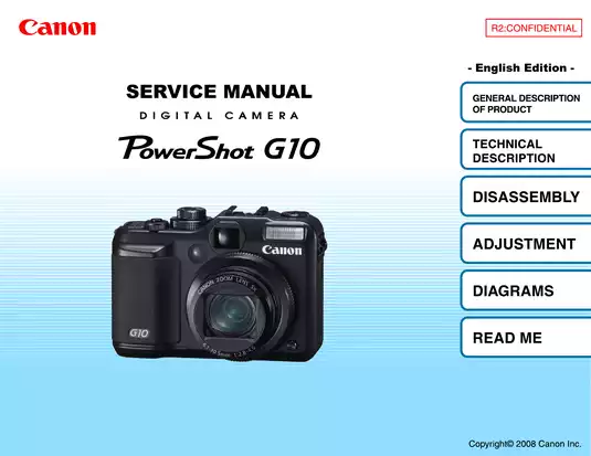 Canon Powershot G10 digital camera service guide