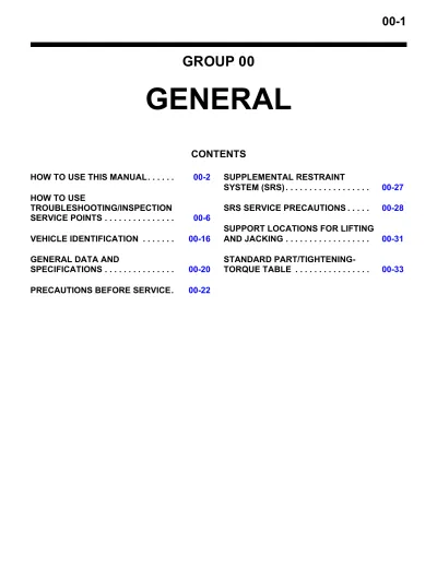 Preview: Mitsubishi Outlander 2003–06 Service Manual (P/N M1001000100660)
