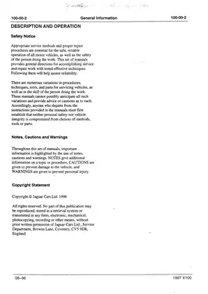 Jaguar X100 Series Workshop Manual (1997) Preview image 5