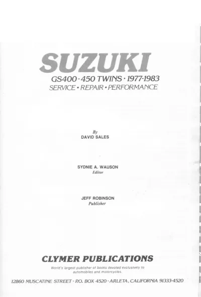 Preview: 1977–1983 Suzuki GS400, GS450 Twins Service & Repair Manual (P/N ISBN 0-89287-237-3)