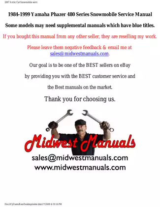 Yamaha Phazer 480 Series Snowmobile Service Manual (1984-1999)
