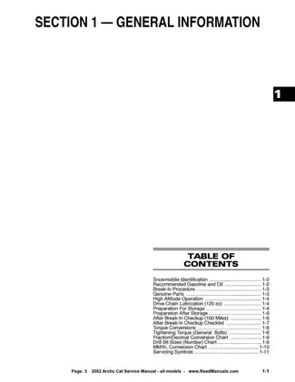 2002 Arctic Cat snowmobile (all models) service manual Preview image 3