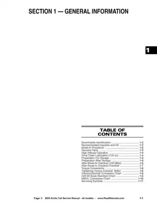 2003 Arctic Cat Snowmobile Firecat, Mountain Cat, Pantera 550, Pantera, Z, ZL, ZR service manual Preview image 3