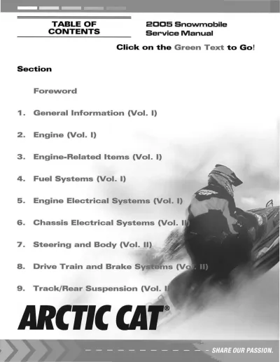 Preview: 2005 Arctic Cat 370, 440, 500, 550, 570, 600, 700, and 900 cc Snowmobile Service Manual (PN 0639-130)