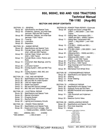 John Deere 850, 900HC, 950 and 1050 Tractors Technical Manual Preview image 5