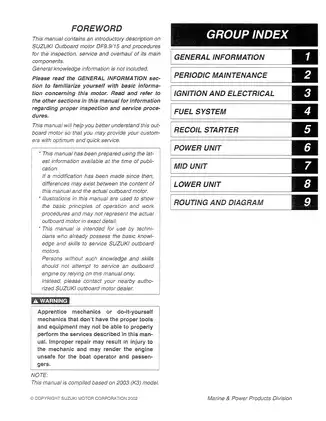 Suzuki Outboard Motor DF9.9/15 Service Manual (2003 Model) - Comprehensive Guide Preview image 2
