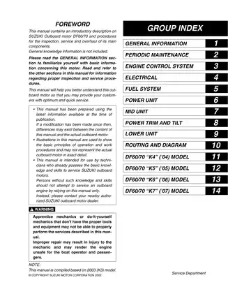 2003-2007 Suzuki DF60, DF70, 60hp, 70hp outboard motor manual Preview image 2