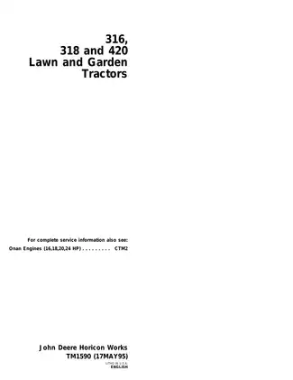 John Deere 316, 318, 420 lawn and garden tractor manual
