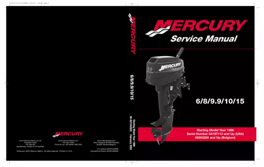 Mercury Marine Outboard Service Manual for Models 6/8/9.9/10/15 (1986-Present)