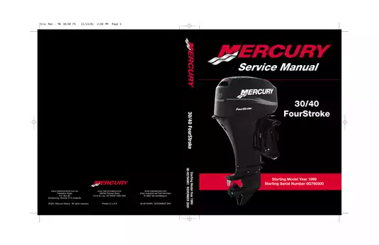 1999-2002 Mercury 30 HP, 40 HP,  30/40 MH, 30/40 ELPT, 40 ELPT Bigfoot 4-stroke EFI outboard motor service manual Preview image 1