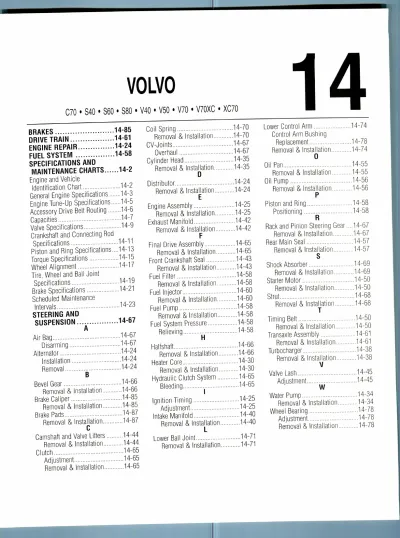 2000–2007 Volvo V70, C70, S40, S60, S80, V40, V50, V70XC, XC70 Factory Service Manual (P/N 4263-11AN2-320)