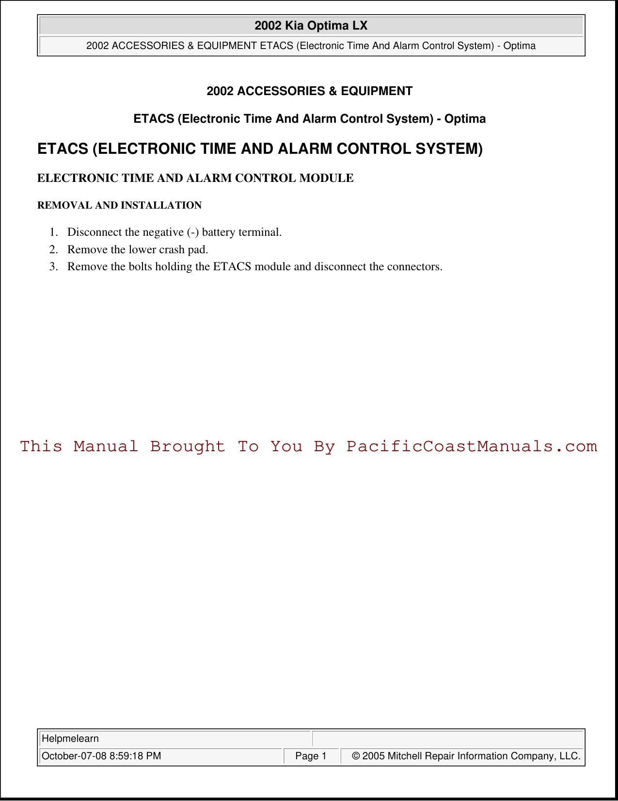 2000-2005 Kia Optima factory service manual Preview image 3