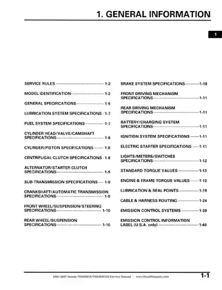 2004-2007 Honda TRX400FA/TRX400FGA Service Manual Preview image 5
