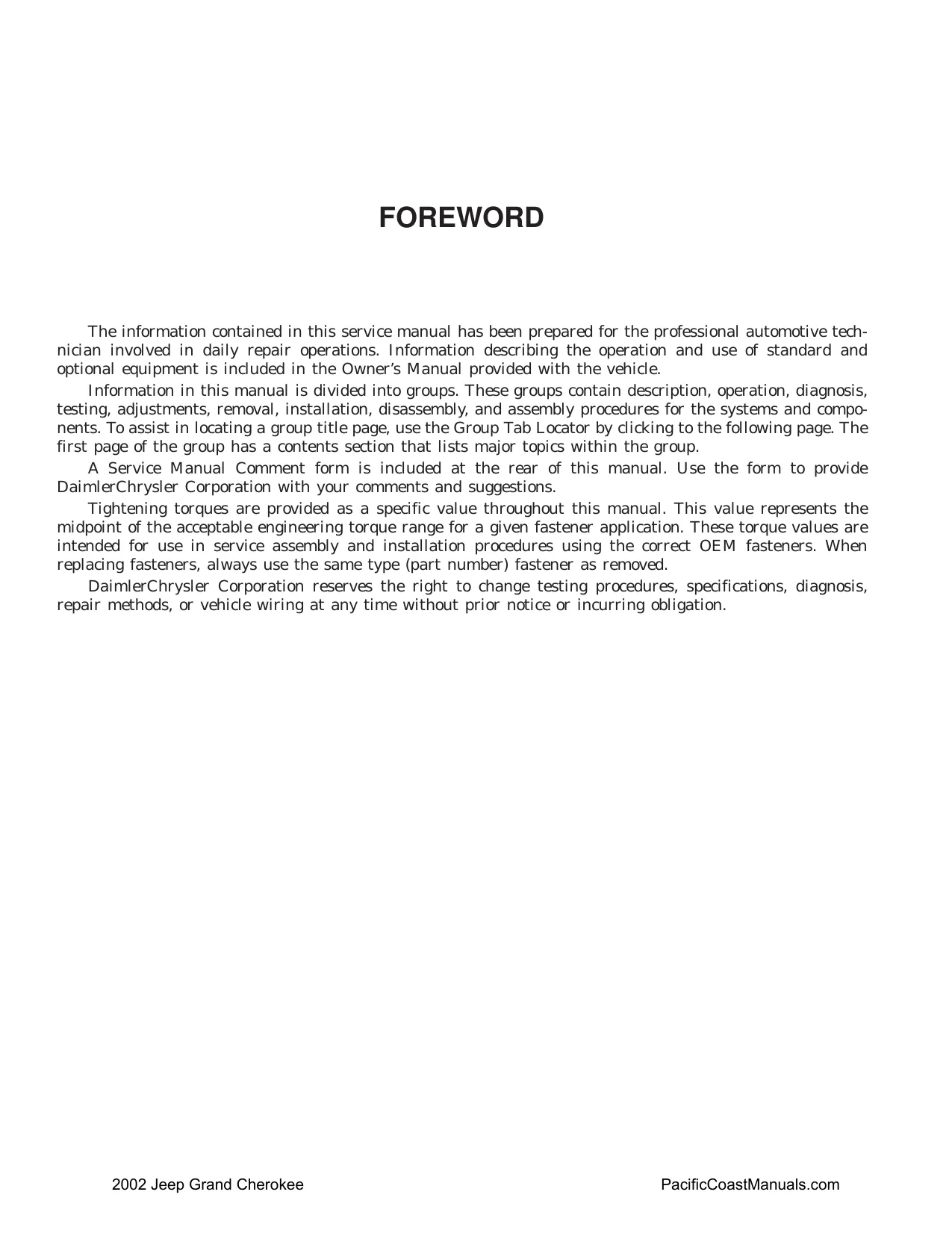 2002 Jeep Grand Cherokee 4.0L, 4.7L repair manual Preview image 2