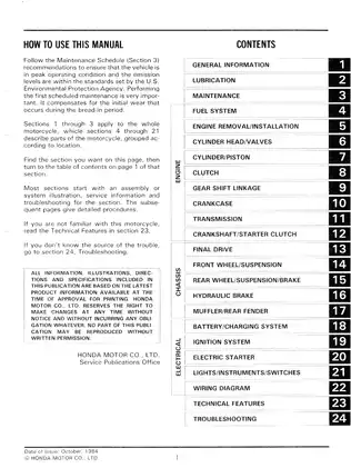 Comprehensive Honda Motorcycle Service Manual (1984 Model)