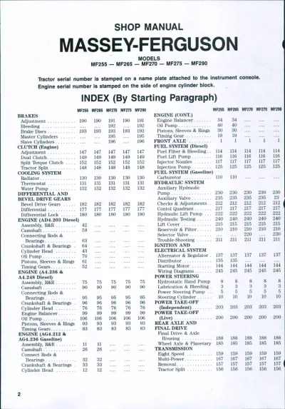 Preview: Massey Ferguson MF255, MF265, MF270, MF275 & MF290 Tractor 1975–1983 Shop Manual OEM