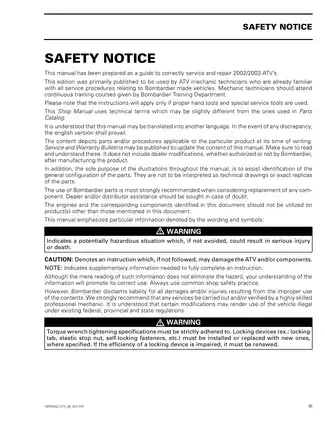 2002/2003 Bombardier DS650 / DS650 Baja ATV Shop Manual Preview image 5