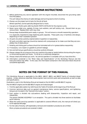 Isuzu Industrial Diesel Engine Workshop Manual - Models AA-4BG1T and BB-4BG1T Preview image 4