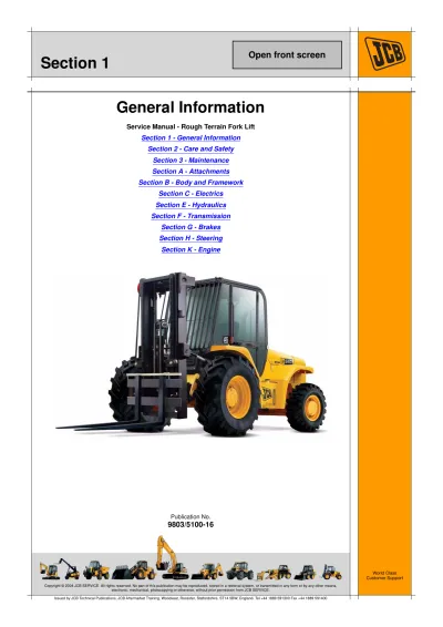 Preview: JCB 926, 930, 940 Rough Terrain Fork Lift 2004 Service & Repair Manual (P/N 9803/5100-16)