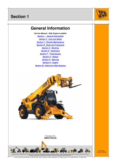 Preview: 2004 JCB Telehandler 540-170, 550-140, 540-140, 550-170, 535-125 Hi Viz, and 535-140 Hi Viz Loadall models Service Manual (P/N 9803/3750-05)