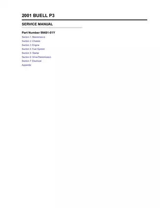 2001 Buell P3 Service Manual - Complete Guide to Maintenance and Troubleshooting