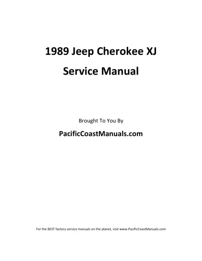 Preview: 1989 Jeep Cherokee XJ, Pioneer, Limited, Laredo, Sport, and Sport Truck Factory Service Manual (P/N ISBN-10 1563920867)