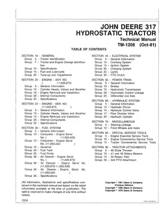 John Deere 317 Hydrostatic Tractor Technical Manual (TM-1208) Preview image 2