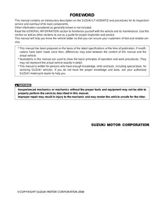 2009-2012 Suzuki King Quad 500 AXi, LT-A500 repair manual Preview image 1