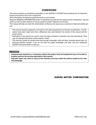 Suzuki LT-A750X/P Service Manual (2008-2009 Models) - Comprehensive Repair & Maintenance Guide