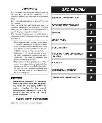 Suzuki LT-F500F Owner's Service Manual: Complete Guide for Inspection and Maintenance Preview image 3