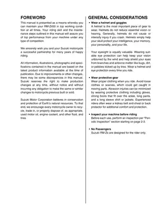 Suzuki RM-Z450 Maintenance and Service Manual