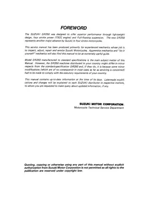 Suzuki DR250 Service Manual - Comprehensive Guide for Repair and Maintenance Preview image 2