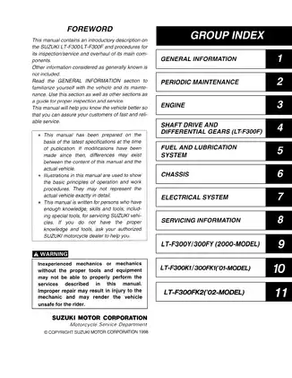 1999-2004 Suzuki King Quad 300, LT-F300, LT-F300F service manual Preview image 2