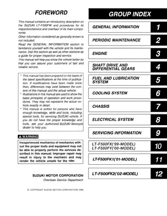 1998-2002 Suzuki Quadrunner 500, LT-F500F service manual Preview image 2