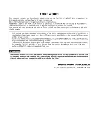 Complete Service Manual for Suzuki LT-V700F (2004) Preview image 2