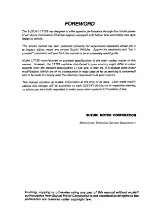 Comprehensive Service Manual for Suzuki LT125 ATV (1983-1987) Preview image 2