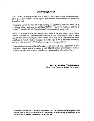 Suzuki LT185 Service Manual - Comprehensive Guide for Mechanics Preview image 2