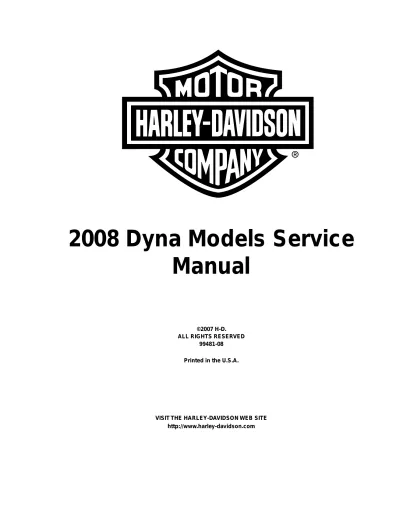 Preview: 2008 Harley-Davidson Dyna Super Glide, Low Rider, Wide Glide, Street Bob, and Fat Bob FXD, FXDC, FXDL, FXDWG, FXDB, FXDF Models Service Manual OEM (P/N 99481-08)
