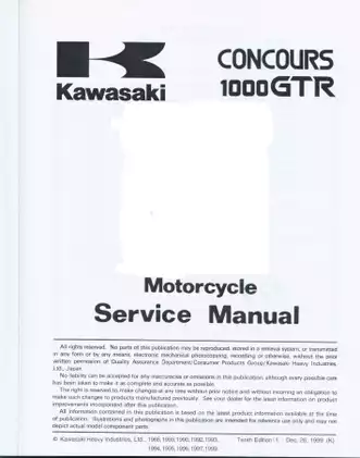 Kawasaki Concours 1000GTR Motorcycle Service Manual (1986-2000) Preview image 3
