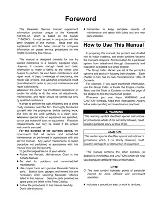 2003-2006 Kawasaki KFX400, KSF400 ATV service manual Preview image 5