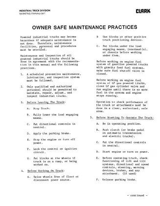 Clark C500 30-55 355 forklift manual Preview image 2