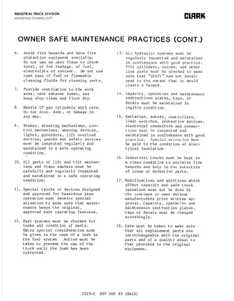 Comprehensive Planned Maintenance Procedures Manual for Clark Industrial Trucks Preview image 3