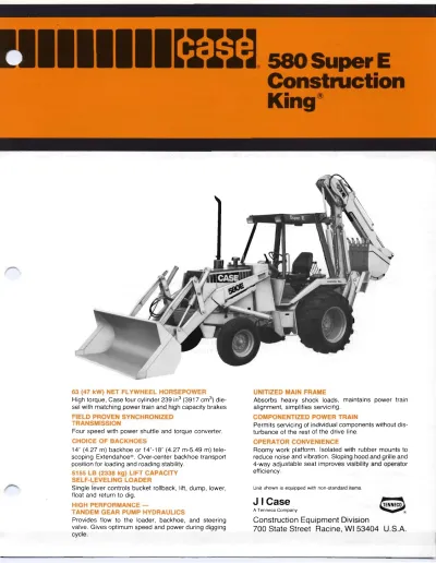 Preview: Case 580 Super E Construction King Backhoe Loader Service & Repair Manual (P/N 8-41700, 8-41701, 8-41702, 8-24161)