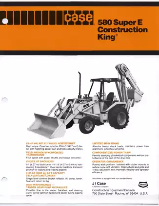 Case 580 Super E Construction King backhoe loader manual