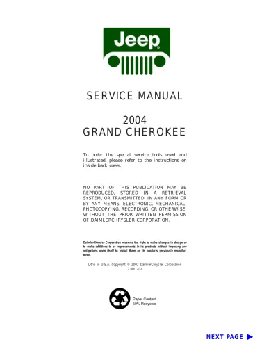 Preview: Jeep Grand Cherokee WJ 2004 Service Manual