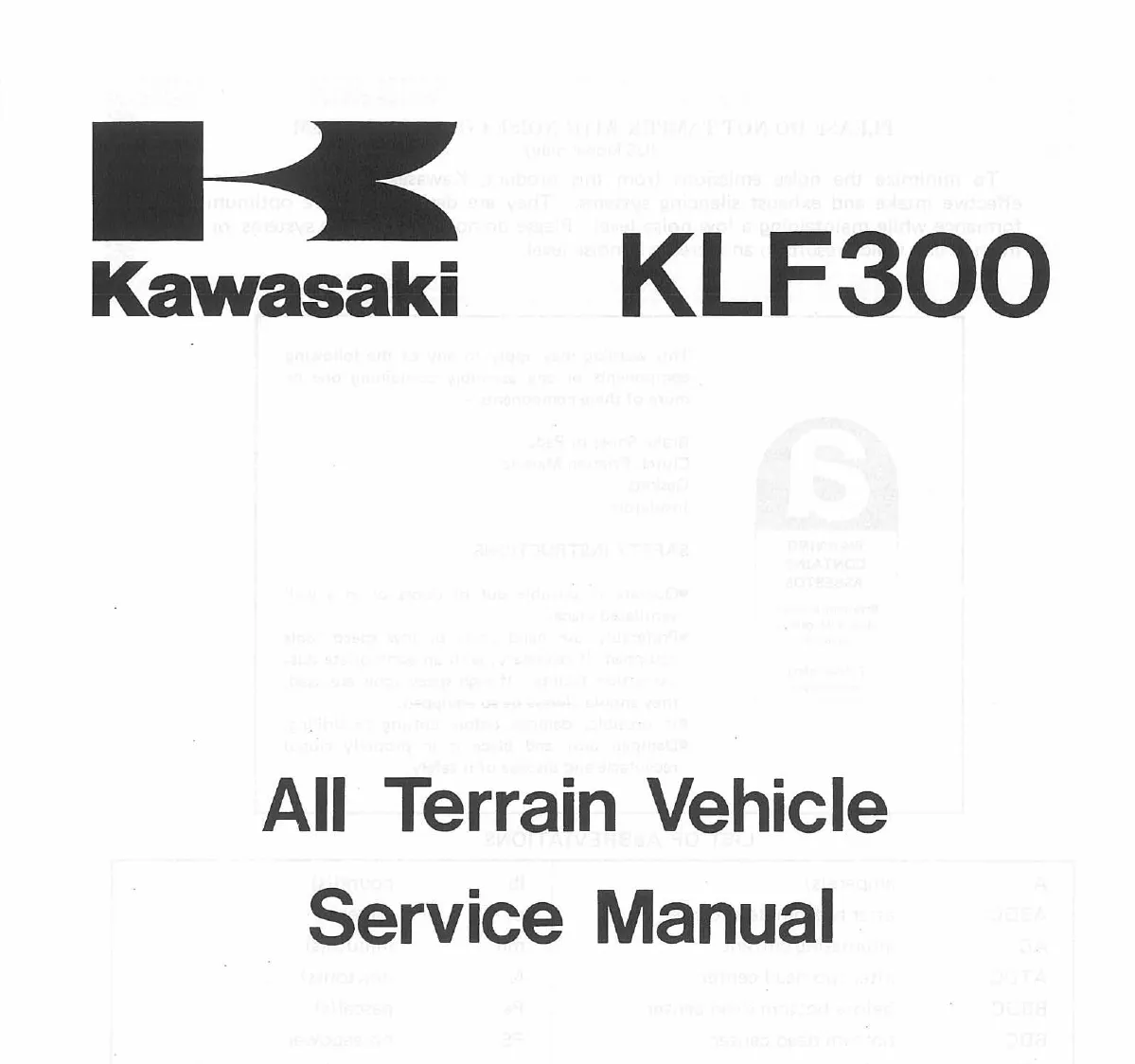 Kawasaki KLF 300 ATV Service Manual - Comprehensive Guide to Maintenance and Repairs Preview image 2