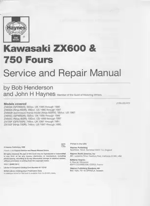 1987-1997 Kawasaki ZX600, ZX750, Ninja, Fours service and repair manual Preview image 1
