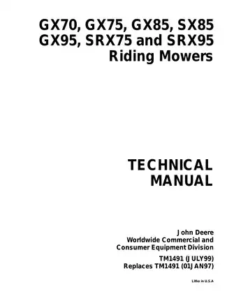 John Deere GX Series Riding Mowers Technical Manual (TM1491)