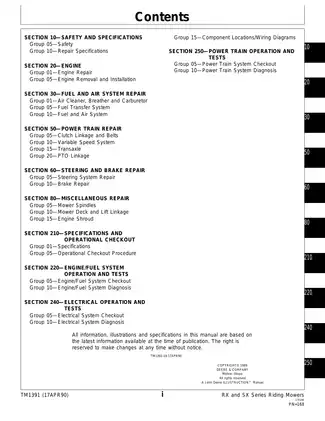 John Deere RX and SX Series Riding Mowers Technical Manual - TM1391 (JUN-88) Preview image 5