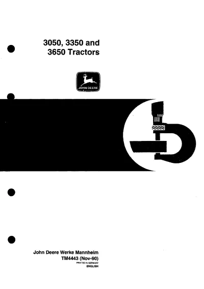 John Deere 3050, 3350, 3650 Tractor Technical Manual (P/N TM4443)